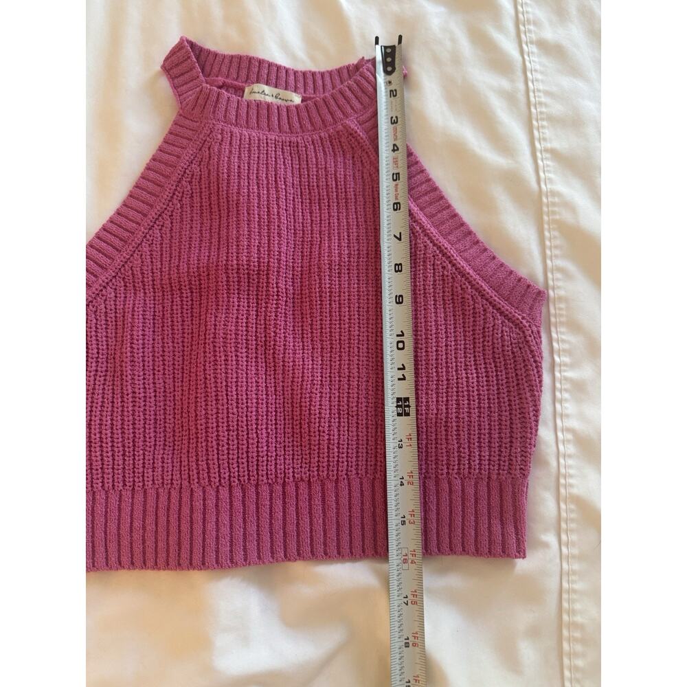 Hunter & Brown Pink Ribbed Halter Tank Top Crop High Neck Y2K Coquette Feminine - Picture 4 of 6